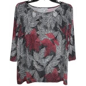 Southern Lady Women's Leaf Print 3/4 Sleeve Top Size 1X